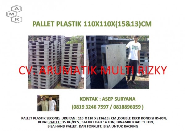 Pallet Plastik 110 x 110 x 13 & 15 cm Double Deck Abu-abu